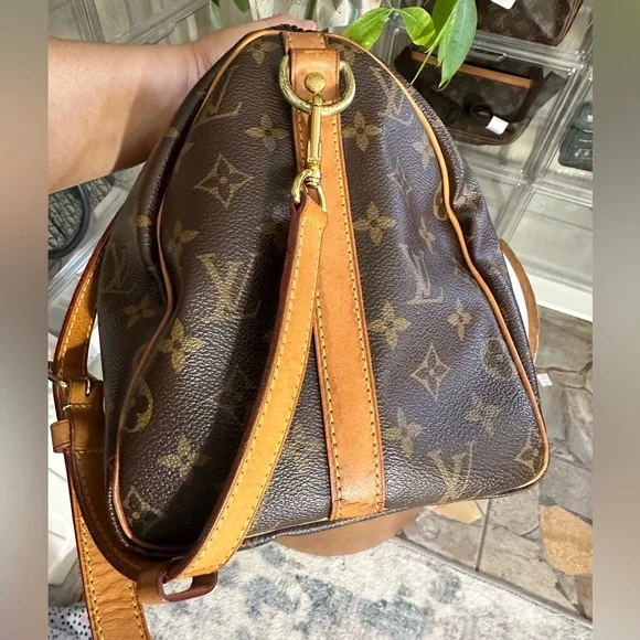 Louis Vuitton Brown Bandolier and Tan Monogram Satchel - Picture 4 of 10